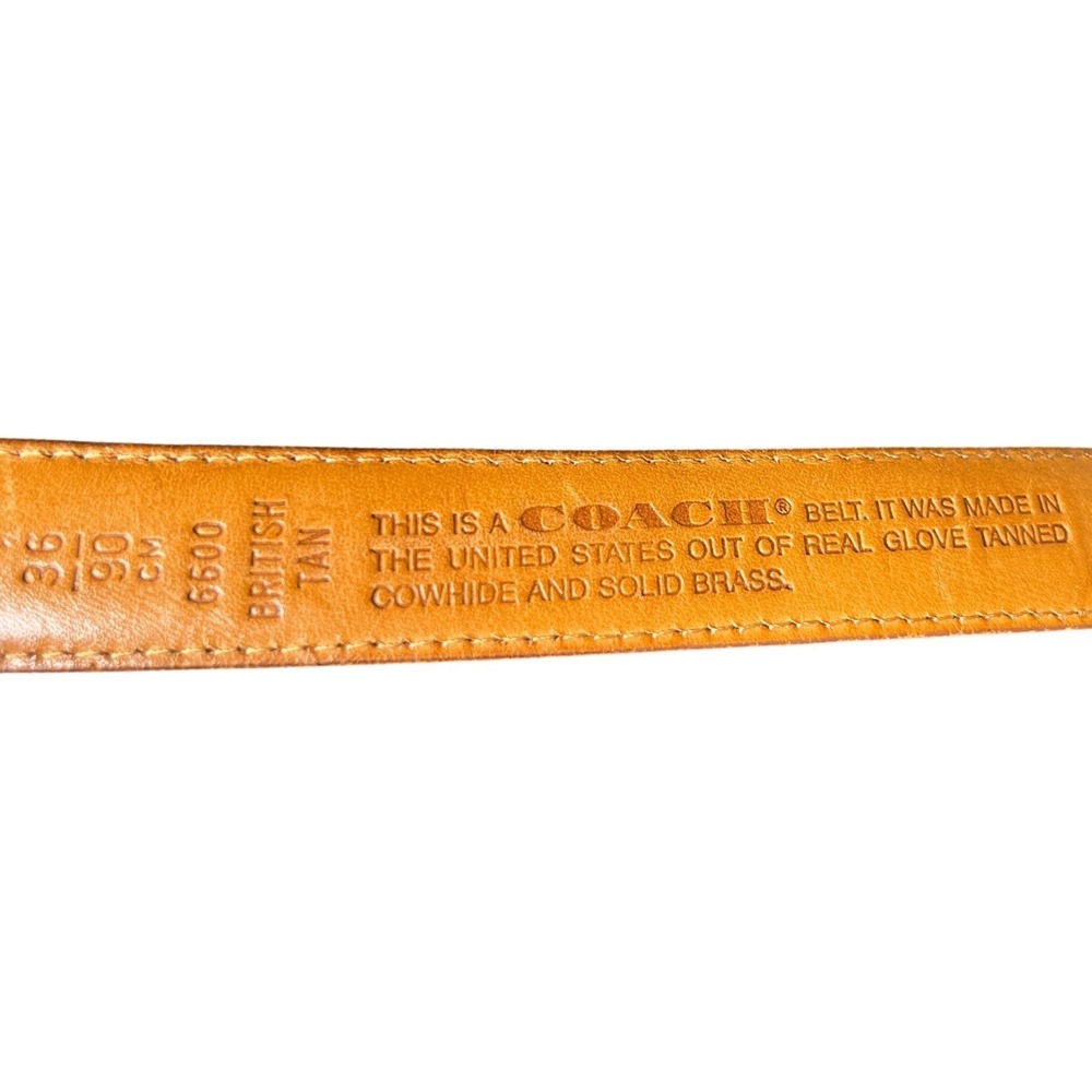 Vintage Coach 6600 British Tan Leather Belt Solid Brass Buckle USA Size 36 - Picture 2 of 7